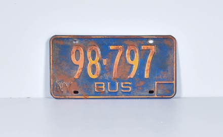 main photo of License Plate; New York Bus - Blue Bkgd.