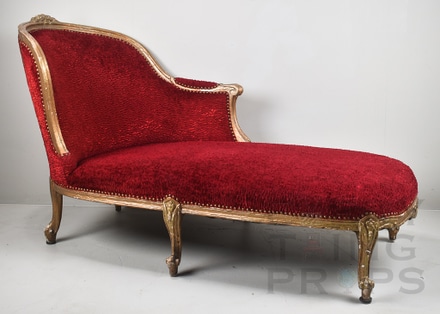 main photo of Louie XV Gold Chaise Lounge w/ Red Velvet Upholstery