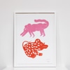 Large Framed Print: 2 Creatures Pink/Red