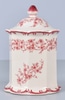 Red and White Ceramic Canister with Lid; Floral Motif