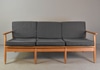 Mid Century Wood Framed Couch with 6 Loose Cushions