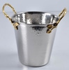 Hammered Chrome Champagne Bucket with Brass Handles