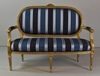Louis XI Loveseat w/ Gold Frame & Blue Striped Upholstery