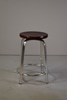Round Stool with Four Chrome Legs and Wood Seat