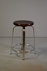 Round Stool with Four Chrome Legs and Wood Seat