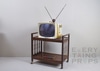 Emerson Television w/ Rabbit Ears on Wooden Rolling TV Stand