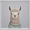 Cleared print on paper:  Llama with knitted sweater