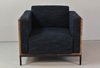 Modern Wood Armchair with Blue Upholstery