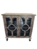 Brown Gray White Wash Oak and Glass Cabinet