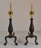 Pair of Andirons; Black w/ Gold Finial