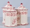 Red and White Ceramic Canister with Lid; Floral Motif
