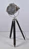 Chrome Spotlight on Black Wood Tripod