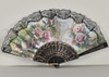 Black Plastic Hand Fan w/ Fabric Floral Lace