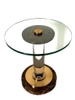 Round Glass Pillar Side Table w Gold & Brown Base