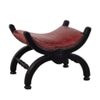 Burgundy Leather & Black Wood Foot Stool Ottoman