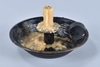 Metal Candle Holder with Used Taper Candle and Wax Drippings
