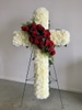 SILK White Carnation Cross with Red Roses