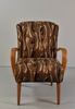 Mid Century Wood Armchair with Geometric Style Upholstery