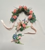 SILK Pink Rose with Blue Headpiece