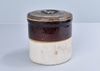 Brown & White Stoneware Crock w/ Lid