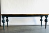 Wood Top & Blue Gloss Base Farmhouse Table