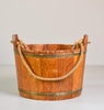 Wood Bucket w/ Rope Handle & Two Brass Straps