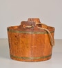 Wood Bucket w/ Rope Handle & Two Brass Straps