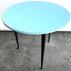 Round Turquoise Top Side Table w Black Tripod Legs