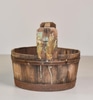 Wood Bucket with Two Metal Bands & Wood Dowel Handle