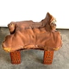 Rustic Caramel Saddle Leather Footstool Ottoman