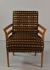 Mid Century Wood Armchair with Diamond Pattern Upholstery