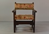 Gothic Wood Armchair with Floral Upholstery and Brass Tack Trim