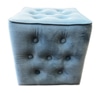 Light Blue Tufted Velvet Cube Ottoman