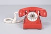 Red Rotary Desktop Phone w/ White Handset Cord