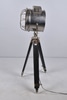 Chrome Spotlight on Black Wood Tripod