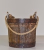 Wood Bucket w/ Rope Handle & Two Iron Straps