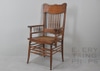 Carved Back Wood Dining Arm Chair w/ Caned Seat