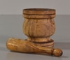 Turned Wooden Mortar & Pestle - Distressed
