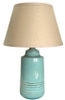 Table Lamp Base; Ceramic, mint green speckled glaze, gold rings