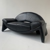 Vintage Geometric Black Leather Sofa