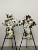 SILK White Lilly and carnation cross with touches of burgundy.