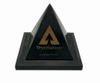 Desktop paperweight:  black marble pyramid on black marble base