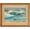 Antique Landscape Painting with Heron