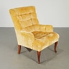 Mid-Century Modern Yellow Velvet Tufted Lounge Chairs