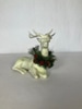 White Reindeer Figurine with Pinecone Wreath