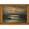 Antique Moonlit Ocean View Oil Painting