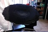 Black Glass Footed Cake Stand with Scalloped Edge