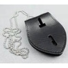 Black Leather Teardrop  Badge Holder With Belt Clip &Chain