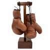 Boxing Gloves Display: wooden stand, vintage leather gloves