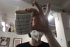 Folded Cup w. Blue Horizontal Lines
